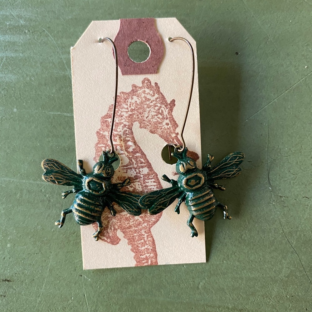 Homemade bumble bee earrings